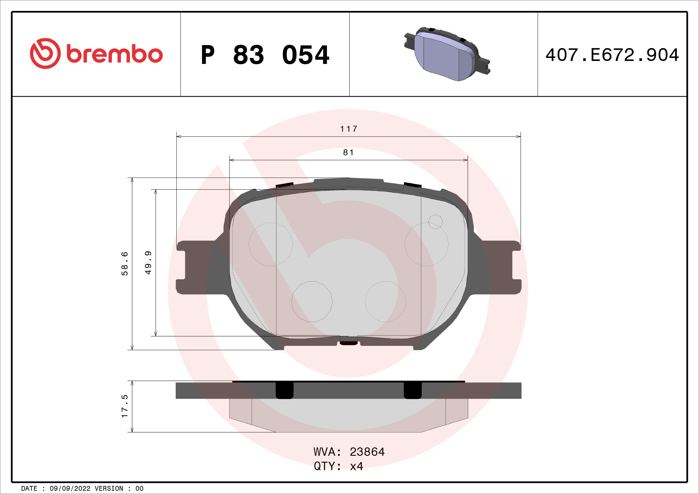 A.B.S. P 83 054 BREMBO Bremsbelagsatz, Scheibenbremse
